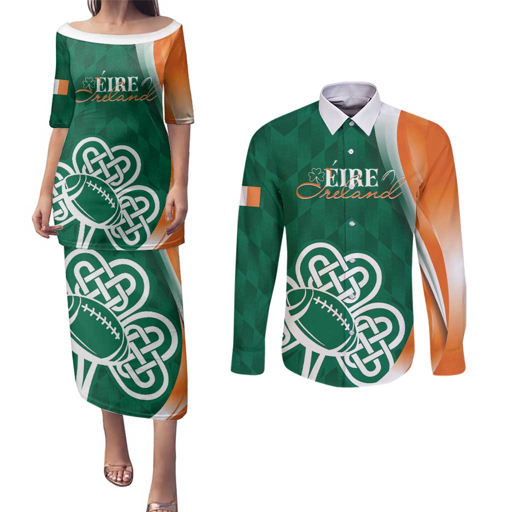 Éire Rugby Celtic Shamrock Couples Matching Puletasi and Long Sleeve Button Shirt Ireland's Call