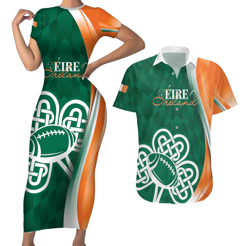 Éire Rugby Celtic Shamrock Couples Matching Short Sleeve Bodycon Dress and Hawaiian Shirt Ireland's Call