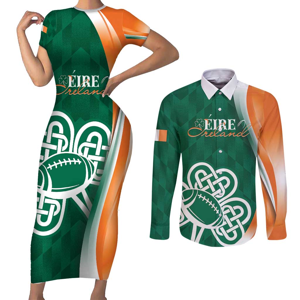 Éire Rugby Celtic Shamrock Couples Matching Short Sleeve Bodycon Dress and Long Sleeve Button Shirt Ireland's Call