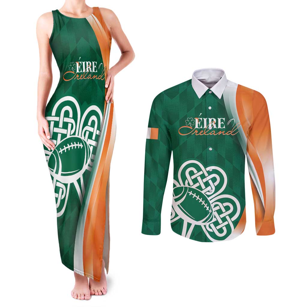 Éire Rugby Celtic Shamrock Couples Matching Tank Maxi Dress and Long Sleeve Button Shirt Ireland's Call