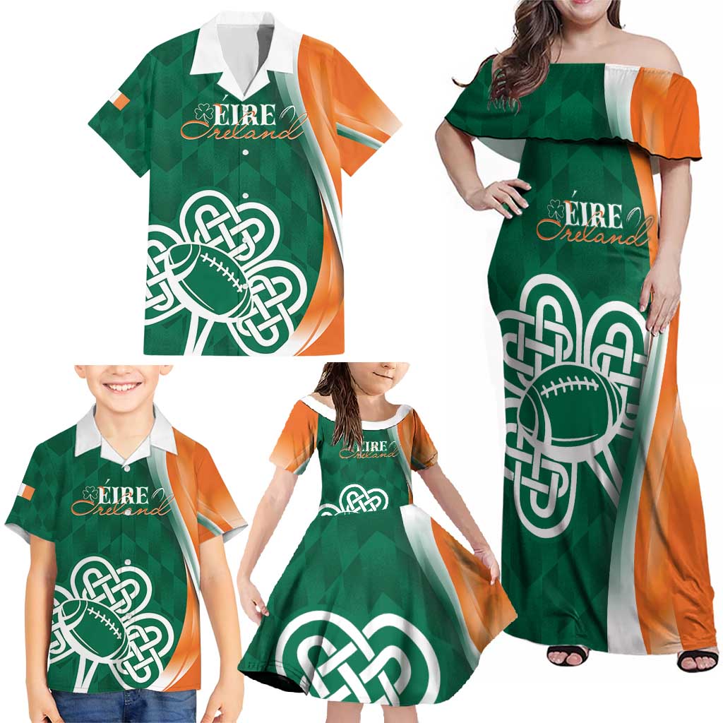 Éire Rugby Celtic Shamrock Family Matching Off Shoulder Maxi Dress and Hawaiian Shirt Ireland's Call