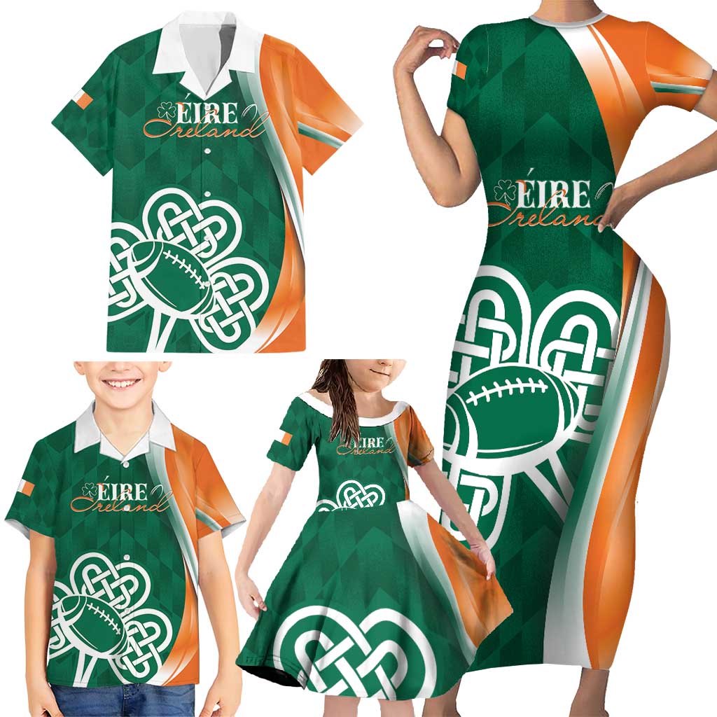 Éire Rugby Celtic Shamrock Family Matching Short Sleeve Bodycon Dress and Hawaiian Shirt Ireland's Call