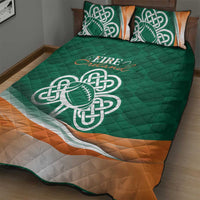 Green quilt with Celtic knot football and “Eire” lettering, orange stripe, 2 pillows