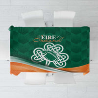 Green and orange celtic rugby shamrock tablecloth with central logo design