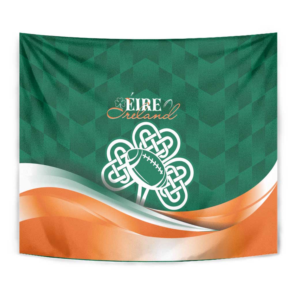 Green Celtic shamrock tapestry with ÉIRE Ireland rugby ball design