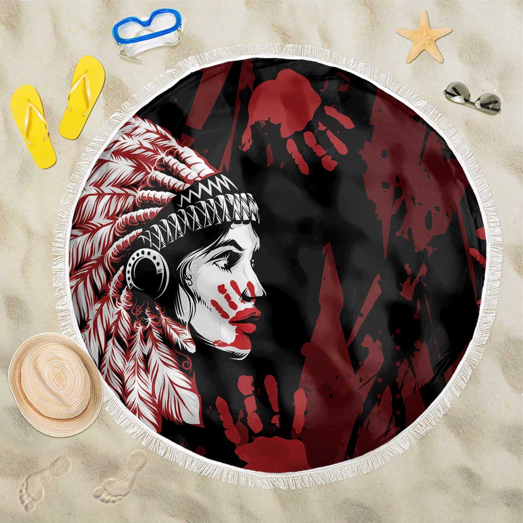 Native American MMIW Beach Blanket Red Handprint Grunge Style