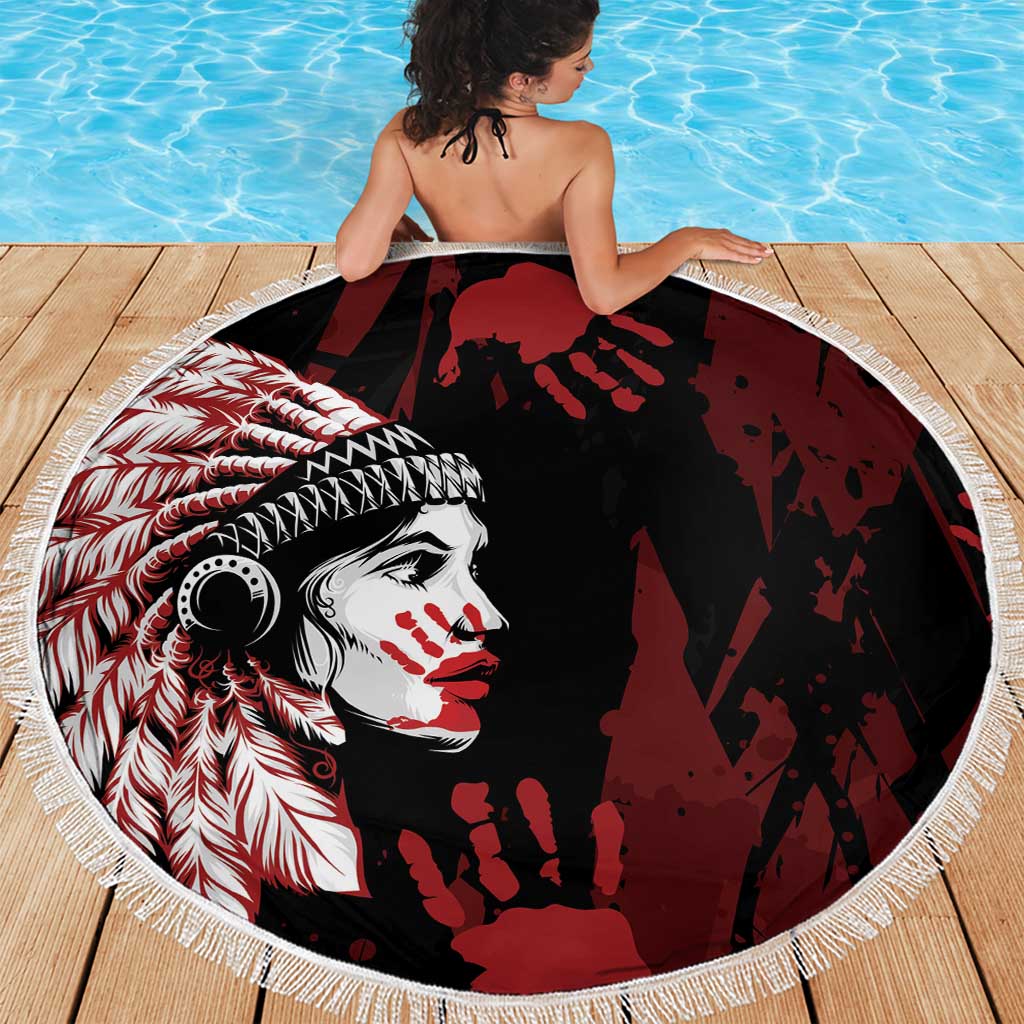 Native American MMIW Beach Blanket Red Handprint Grunge Style