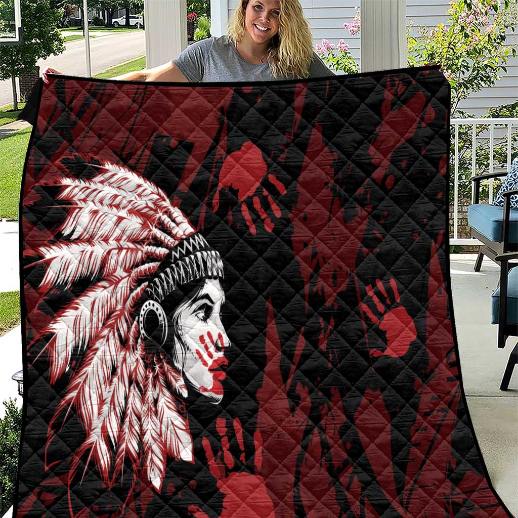 Native American MMIW Quilt Red Handprint Grunge Style