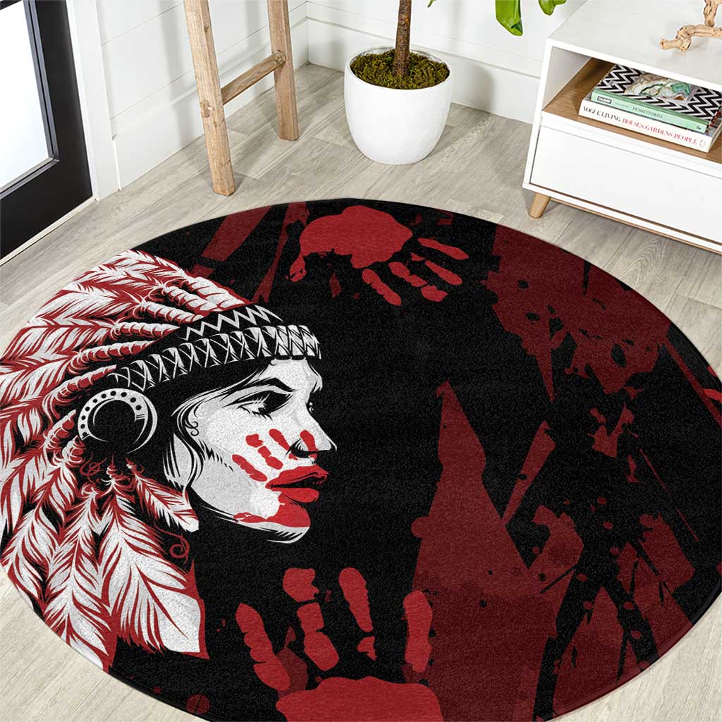 Native American MMIW Round Carpet Red Handprint Grunge Style