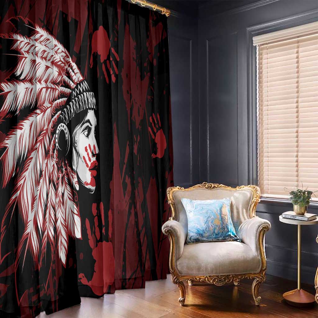 Native American MMIW Window Curtain Red Handprint Grunge Style