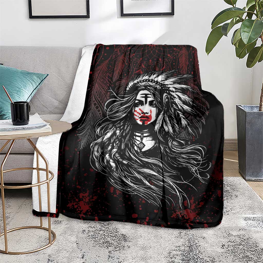 Native American MMIW Red Handprint Blanket Dreamcatcher