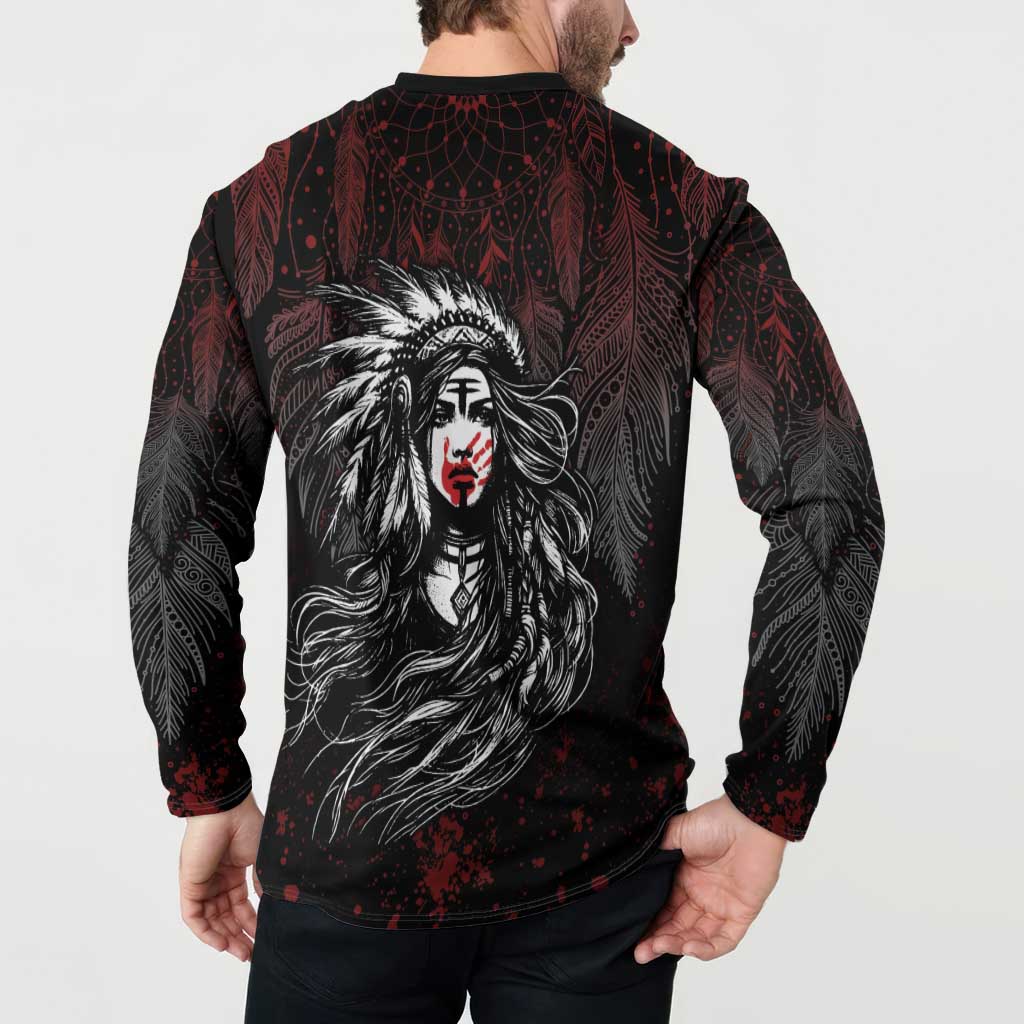 Native American MMIW Red Handprint Button Sweatshirt Dreamcatcher