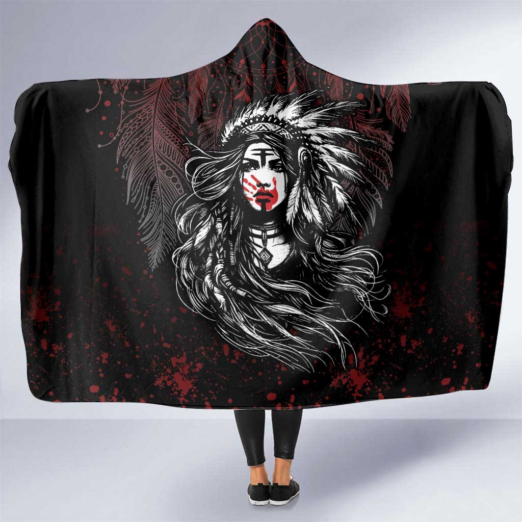 Native American MMIW Red Handprint Hooded Blanket Dreamcatcher