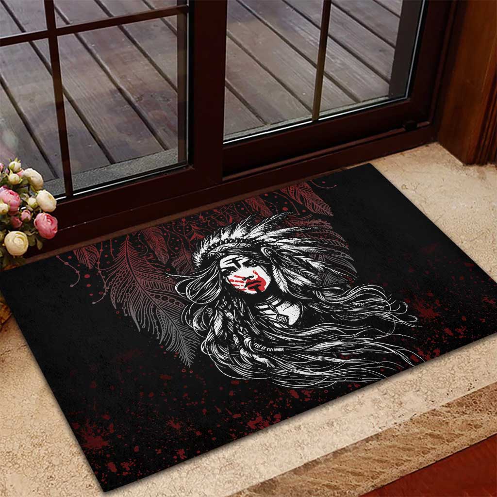 Native American MMIW Red Handprint Rubber Doormat Dreamcatcher