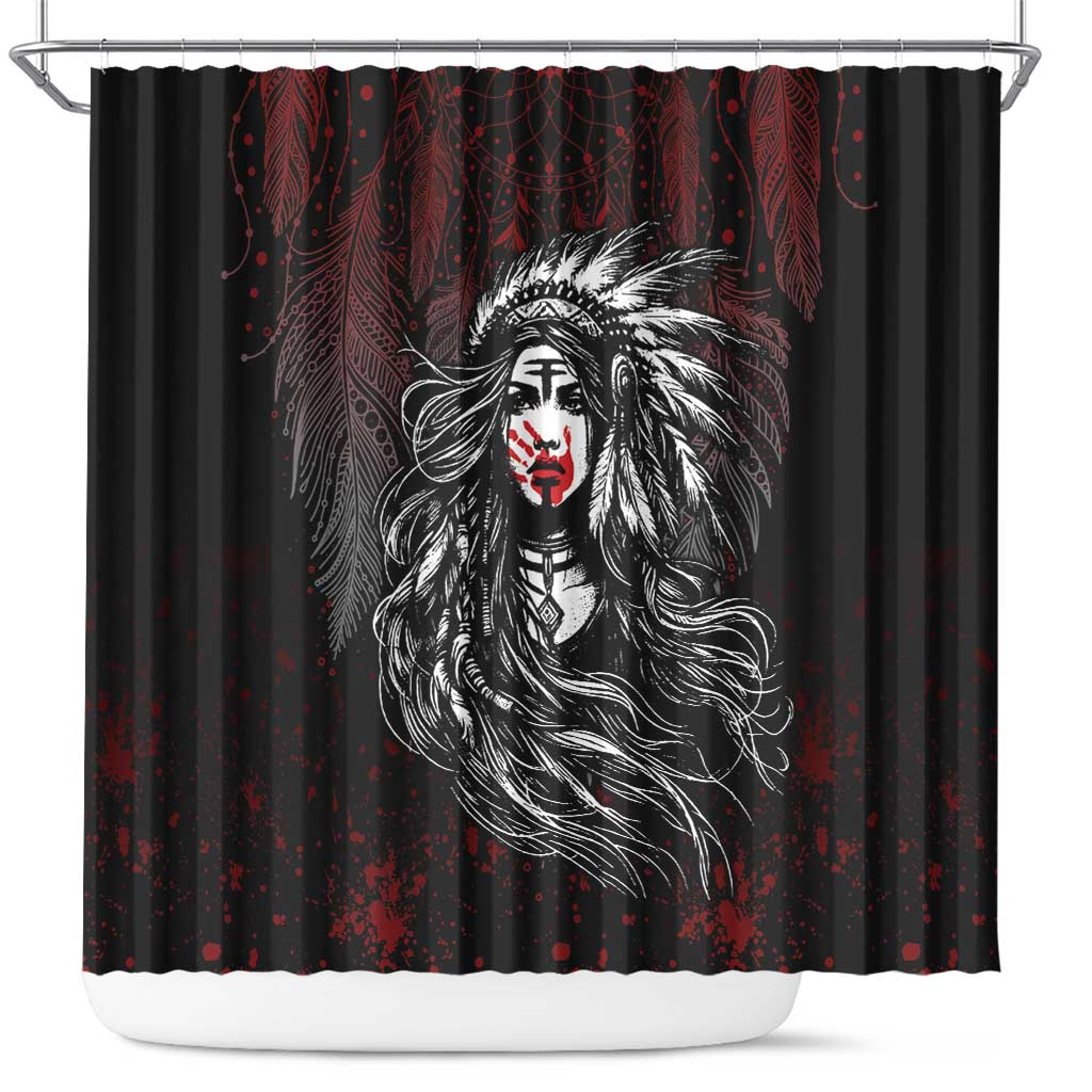 Native American MMIW Red Handprint Shower Curtain Dreamcatcher