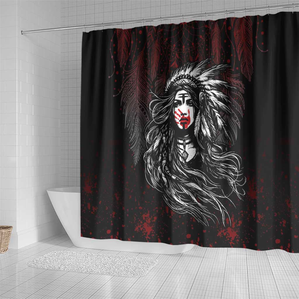 Native American MMIW Red Handprint Shower Curtain Dreamcatcher