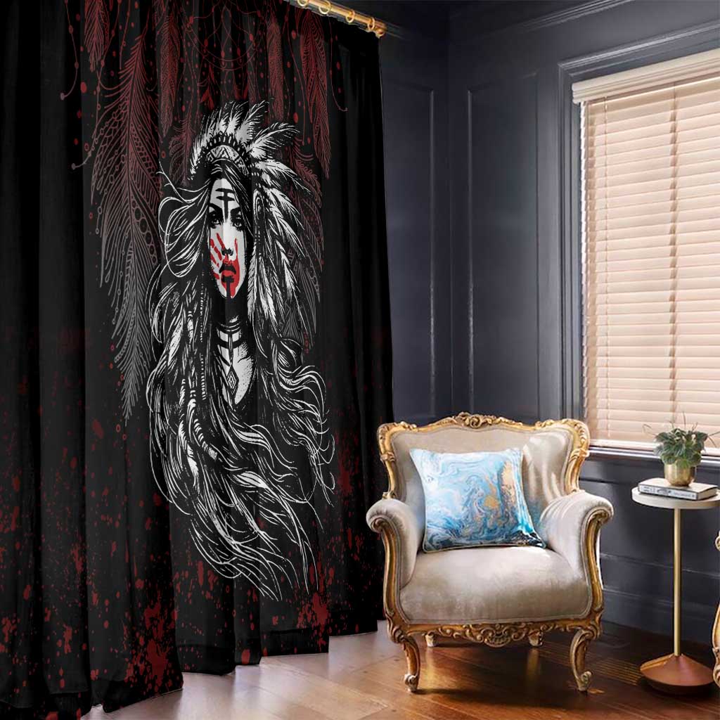 Native American MMIW Red Handprint Window Curtain Dreamcatcher