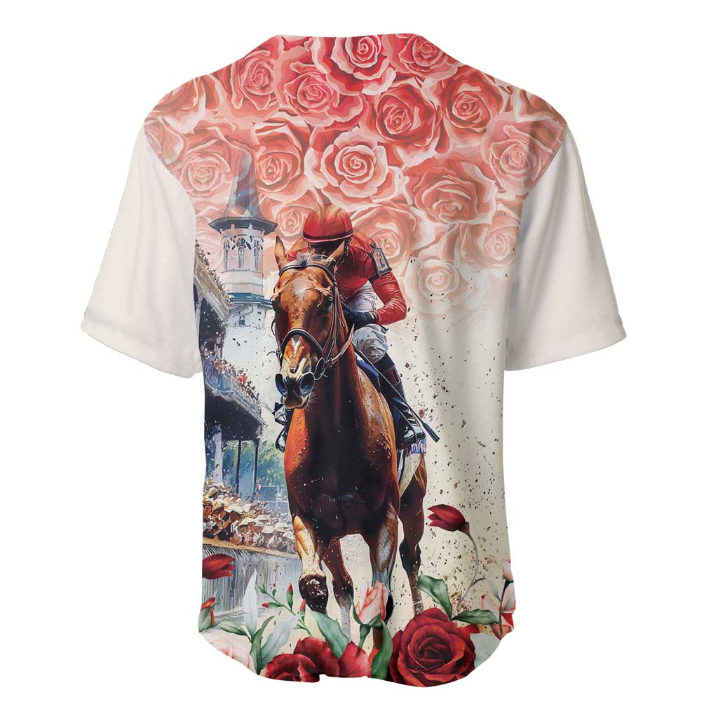 Pink rose and horse racing baseball jersey with back horse graphic