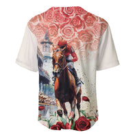 Pink rose and horse racing baseball jersey with back horse graphic