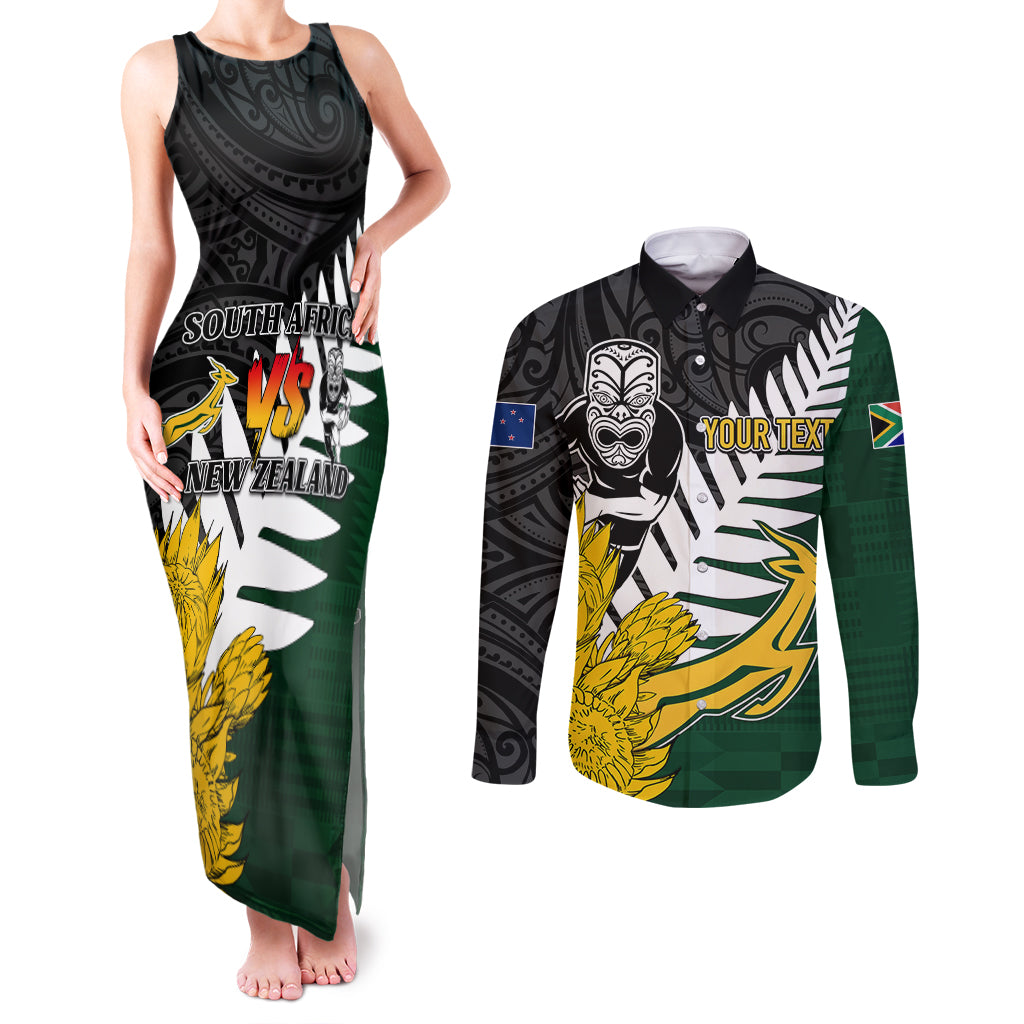 Personalised New Zealand Vs South Africa Rugby Couples Matching Tank Maxi Dress and Long Sleeve Button Shirts Rivals - Tribal Style LT7 - Wonder Print Shop