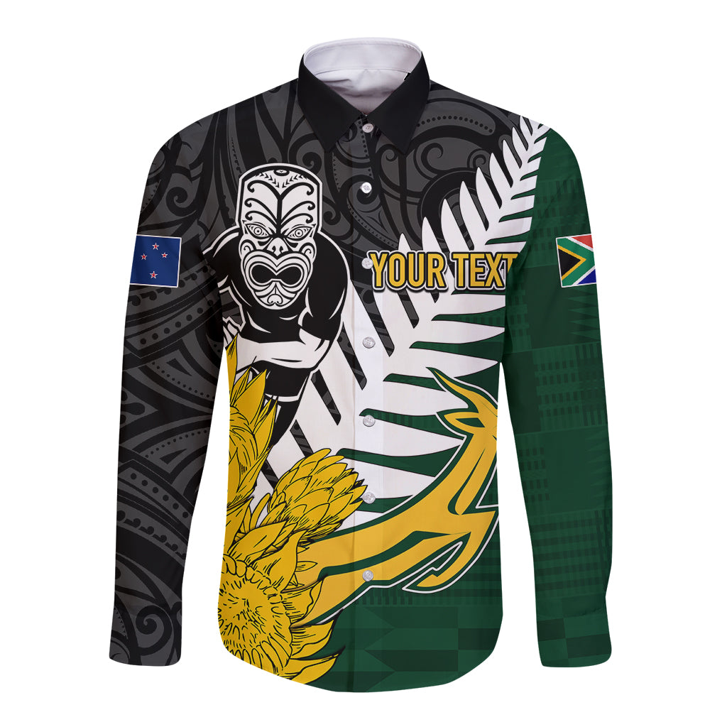 Personalised New Zealand Vs South Africa Rugby Long Sleeve Button Shirt Rivals - Tribal Style - Wonder Print Shop