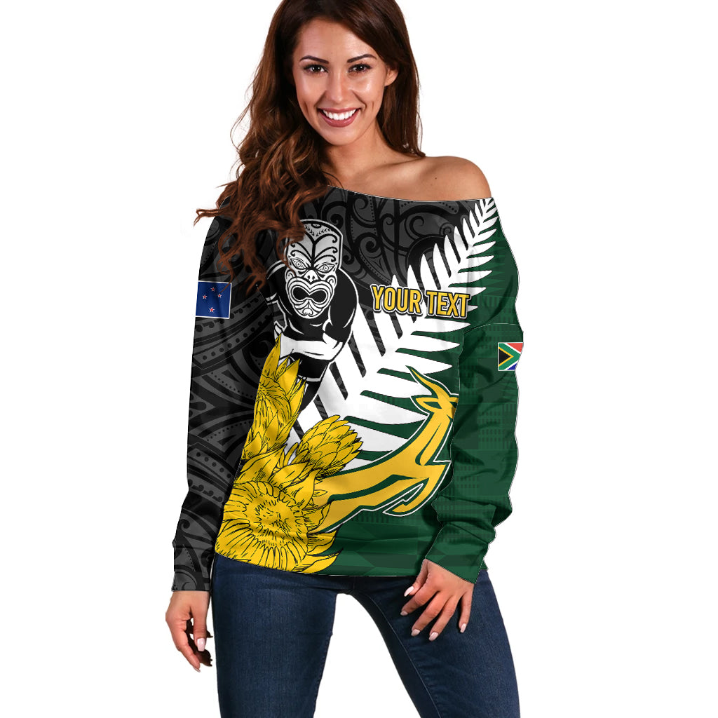 Personalised New Zealand Vs South Africa Rugby Off Shoulder Sweater Rivals - Tribal Style - Wonder Print Shop