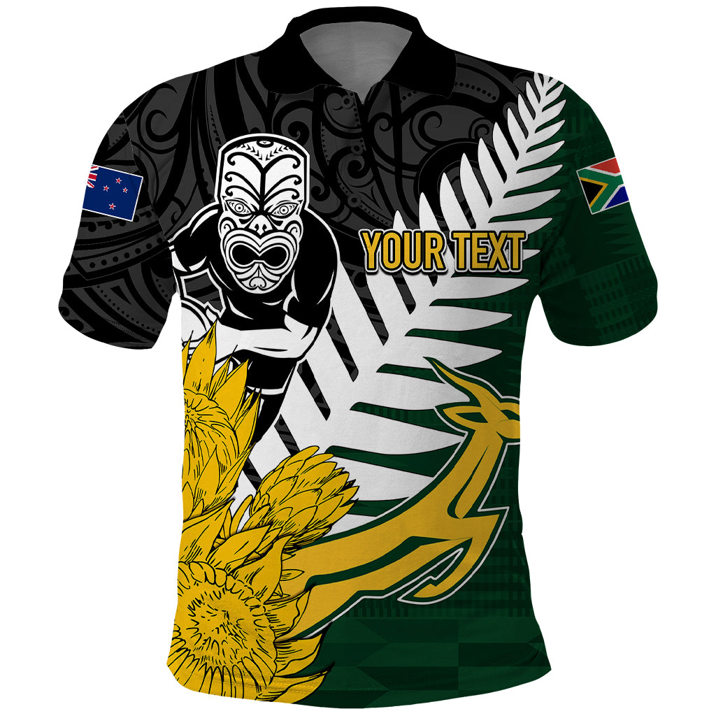 Personalised New Zealand Vs South Africa Rugby Polo Shirt Rivals - Tribal Style - Wonder Print Shop