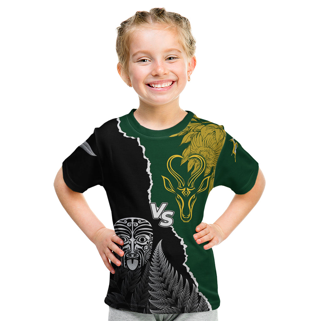 Personalised New Zealand Vs South Africa Rugby Kid T Shirt Rivals Dynamics - Wonder Print Shop