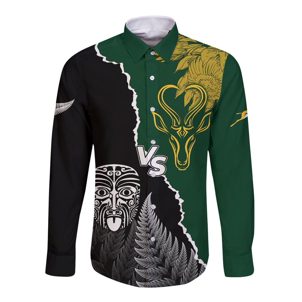 Personalised New Zealand Vs South Africa Rugby Long Sleeve Button Shirt Rivals Dynamics - Wonder Print Shop