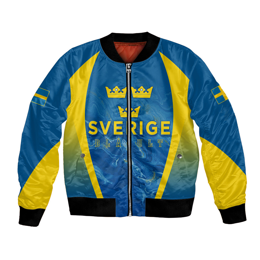 Personalised Sweden Football Bomber Jacket Women World Cup 2023 Blagult Glacial Inspired LT7 - Wonder Print Shop