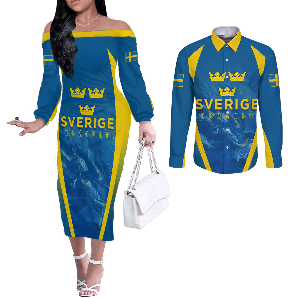 personalised-sweden-football-couples-matching-off-the-shoulder-long-sleeve-dress-and-long-sleeve-button-shirts-women-world-cup-2023-blagult-glacial-inspired