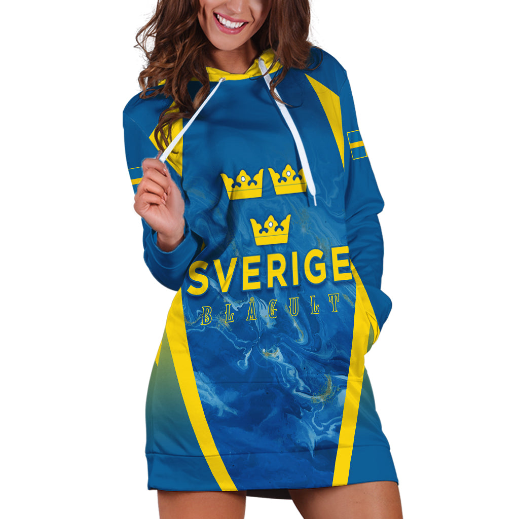 Personalised Sweden Football Hoodie Dress Women World Cup 2023 Blagult Glacial Inspired - Wonder Print Shop