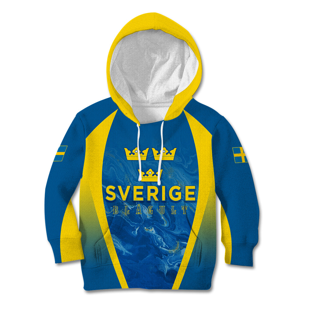 Personalised Sweden Football Kid Hoodie Women World Cup 2023 Blagult Glacial Inspired - Wonder Print Shop