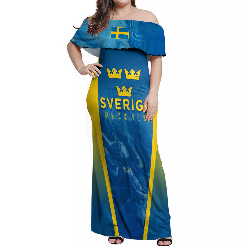 Personalised Sweden Football Off Shoulder Maxi Dress Women World Cup 2023 Blagult Glacial Inspired - Wonder Print Shop