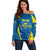 Personalised Sweden Football Off Shoulder Sweater Women World Cup 2023 Blagult Glacial Inspired - Wonder Print Shop