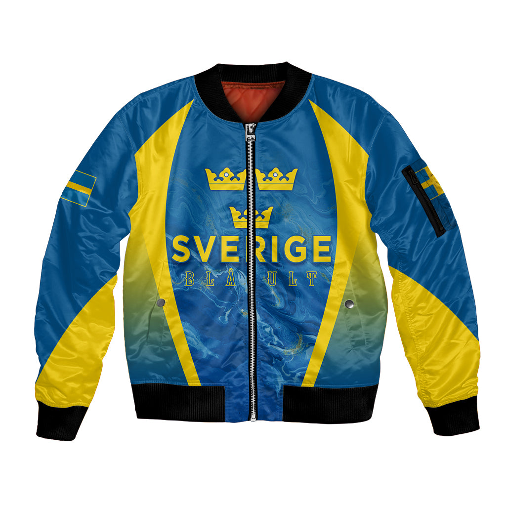 personalised-sweden-football-sleeve-zip-bomber-jacket-women-world-cup-2023-blagult-glacial-inspired