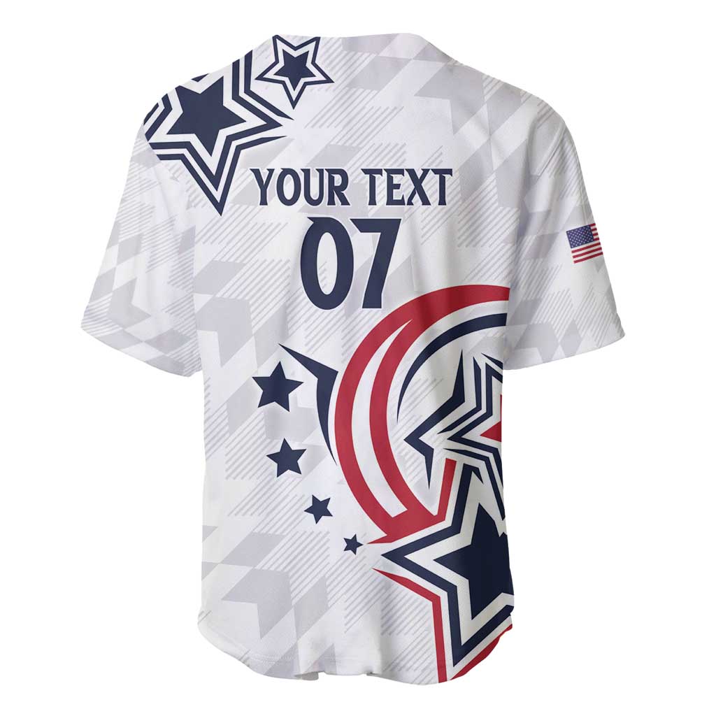 White custom baseball jersey back with 'YOUR TEXT', number 07, and stars