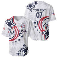 White custom baseball jersey showing front USA crest and back with 07
