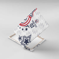 Angled canvas wall art with patriotic star graphics and 'YOUR TEXT 07' text