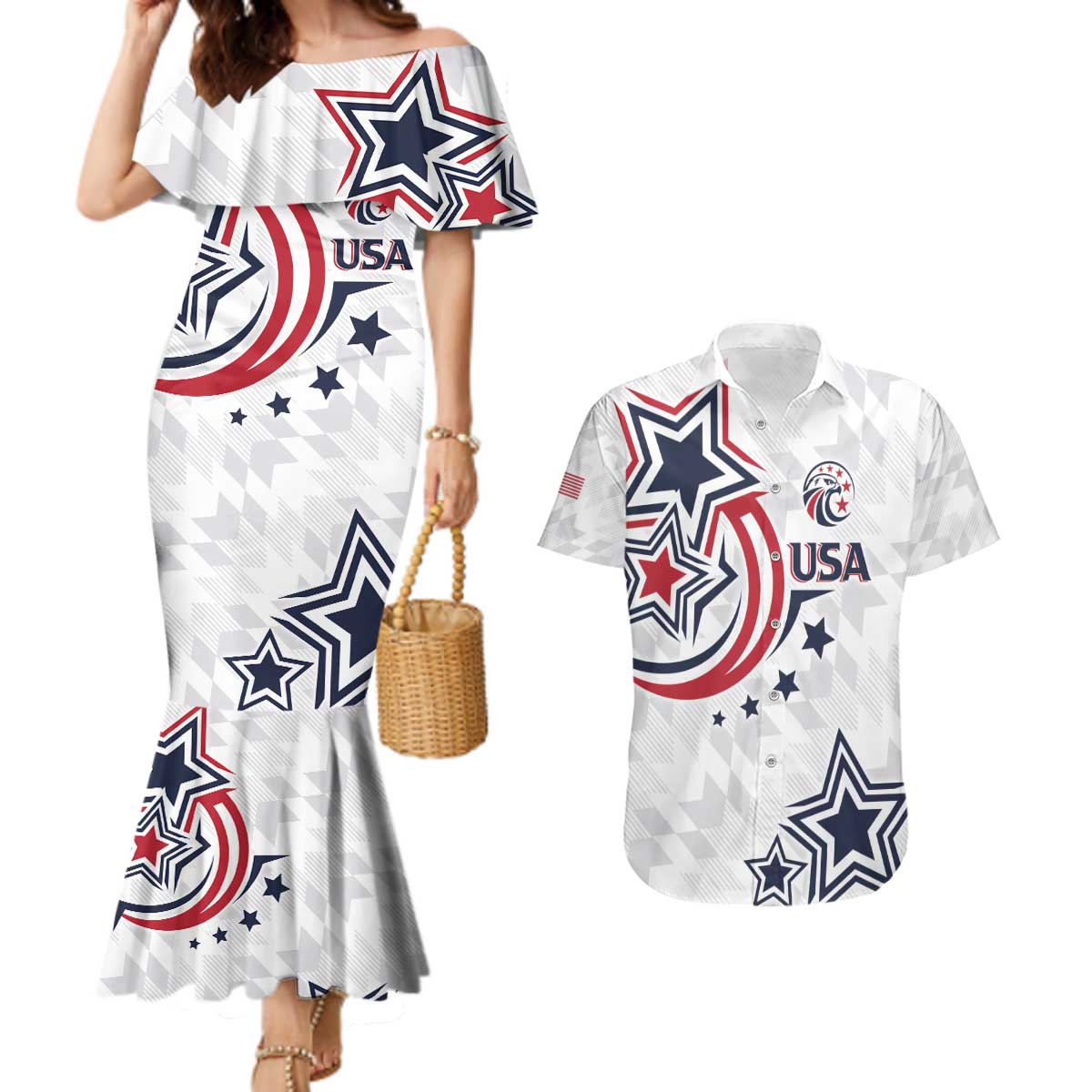 USA Rugby 2024 Custom Couples Matching Mermaid Dress and Hawaiian Shirt GO Eagles Assemble LT7 - Wonder Print Shop