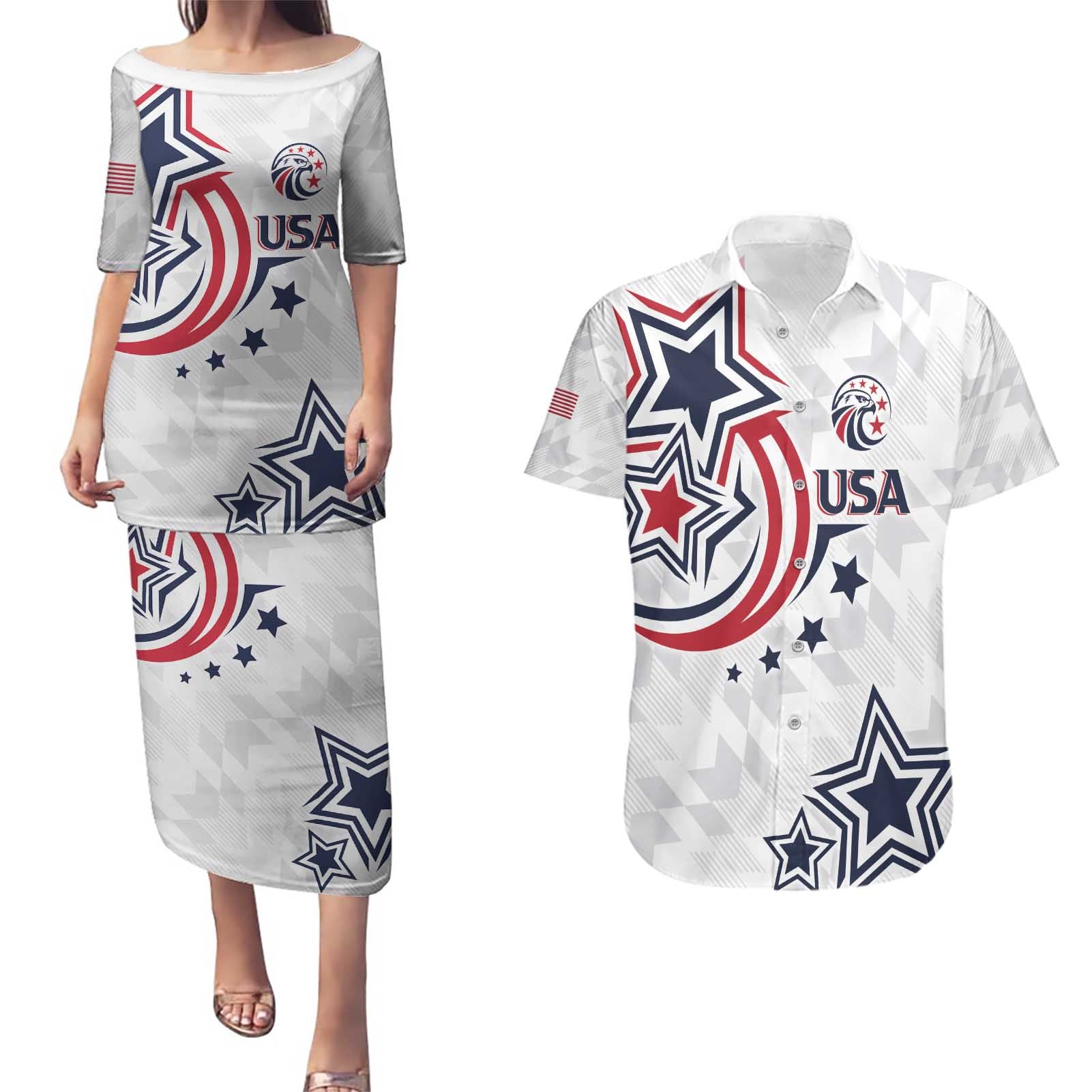 USA Rugby 2024 Custom Couples Matching Puletasi and Hawaiian Shirt GO Eagles Assemble LT7 - Wonder Print Shop