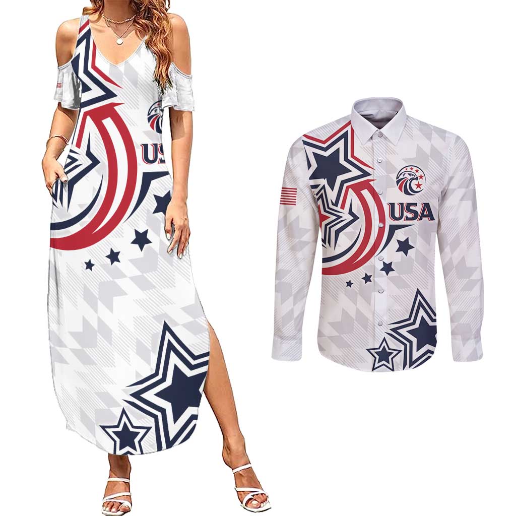 USA Rugby 2024 Custom Couples Matching Summer Maxi Dress and Long Sleeve Button Shirt GO Eagles Assemble LT7 - Wonder Print Shop