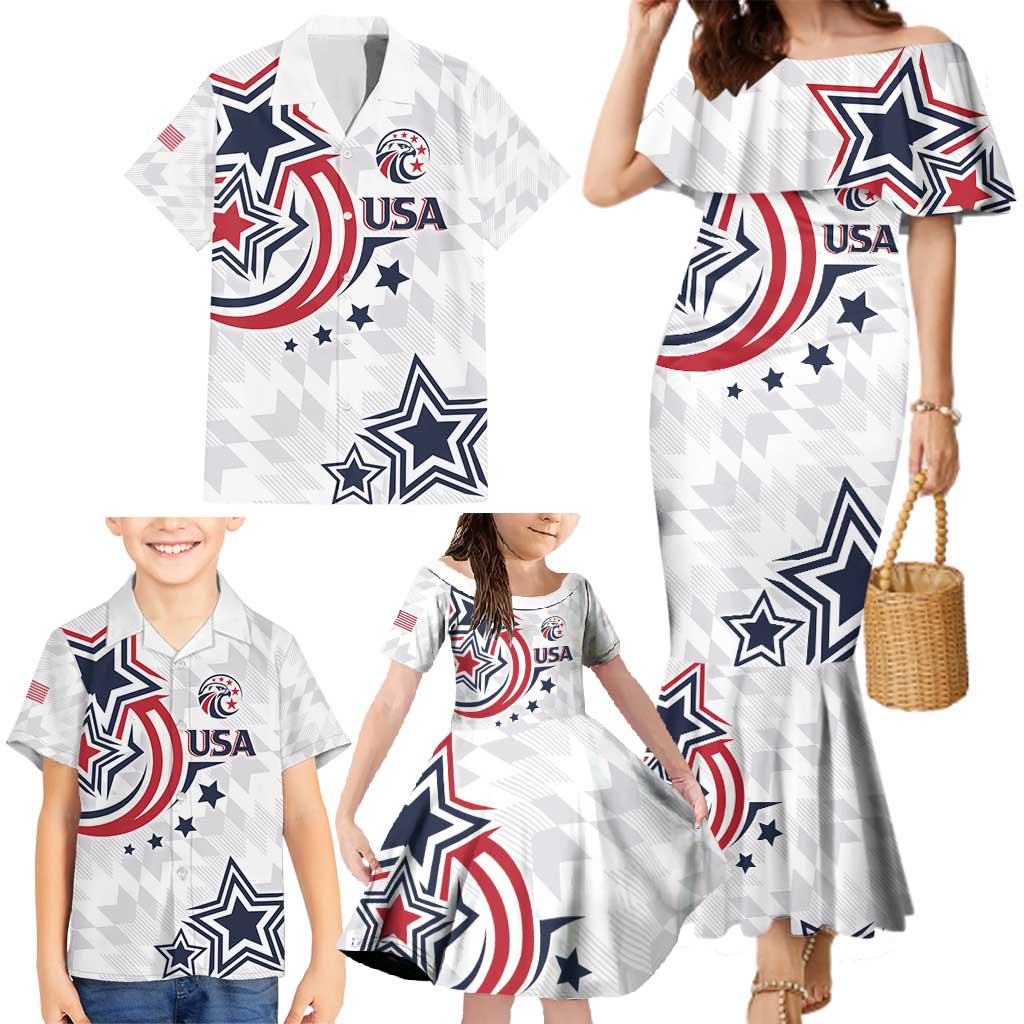 USA Rugby 2024 Custom Family Matching Mermaid Dress and Hawaiian Shirt GO Eagles Assemble LT7 - Wonder Print Shop