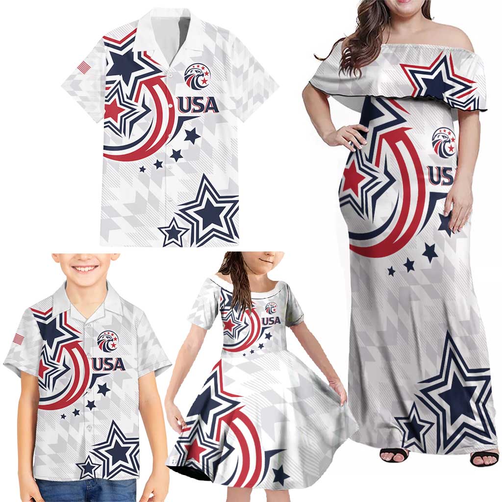 USA Rugby 2024 Custom Family Matching Off Shoulder Maxi Dress and Hawaiian Shirt GO Eagles Assemble LT7 - Wonder Print Shop