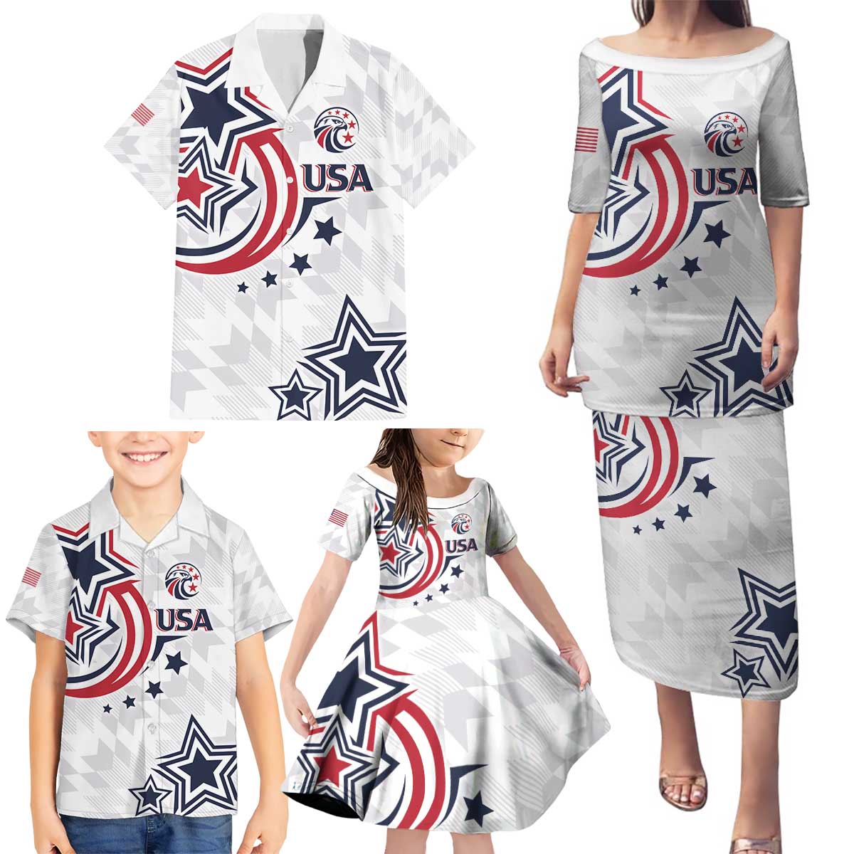 USA Rugby 2024 Custom Family Matching Puletasi and Hawaiian Shirt GO Eagles Assemble - Wonder Print Shop