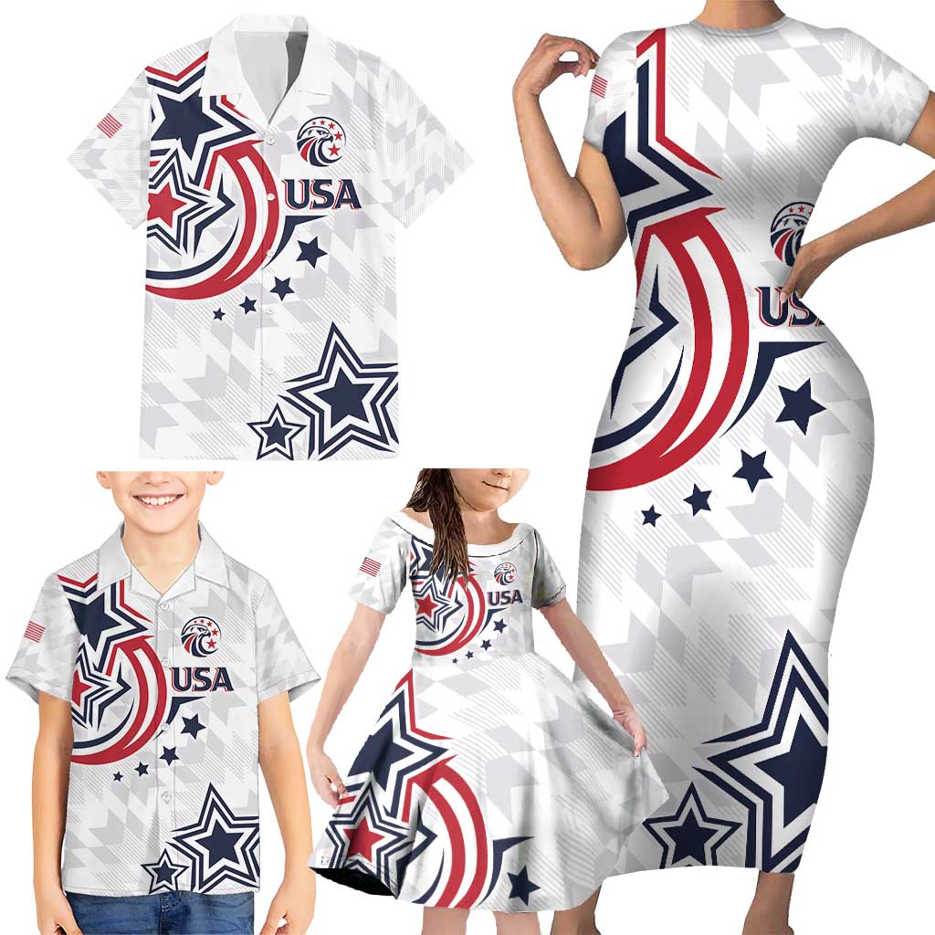 USA Rugby 2024 Custom Family Matching Short Sleeve Bodycon Dress and Hawaiian Shirt GO Eagles Assemble - Wonder Print Shop