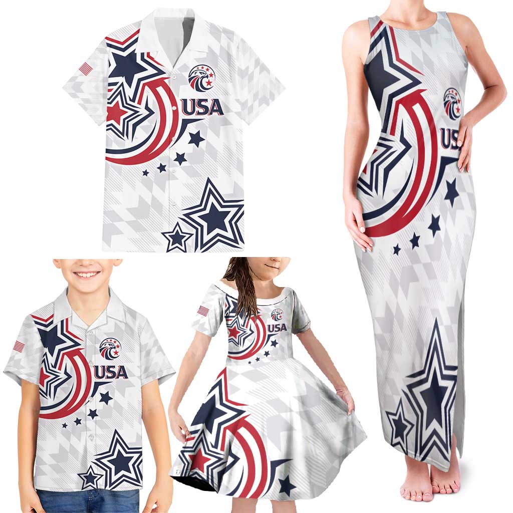 USA Rugby 2024 Custom Family Matching Tank Maxi Dress and Hawaiian Shirt GO Eagles Assemble - Wonder Print Shop