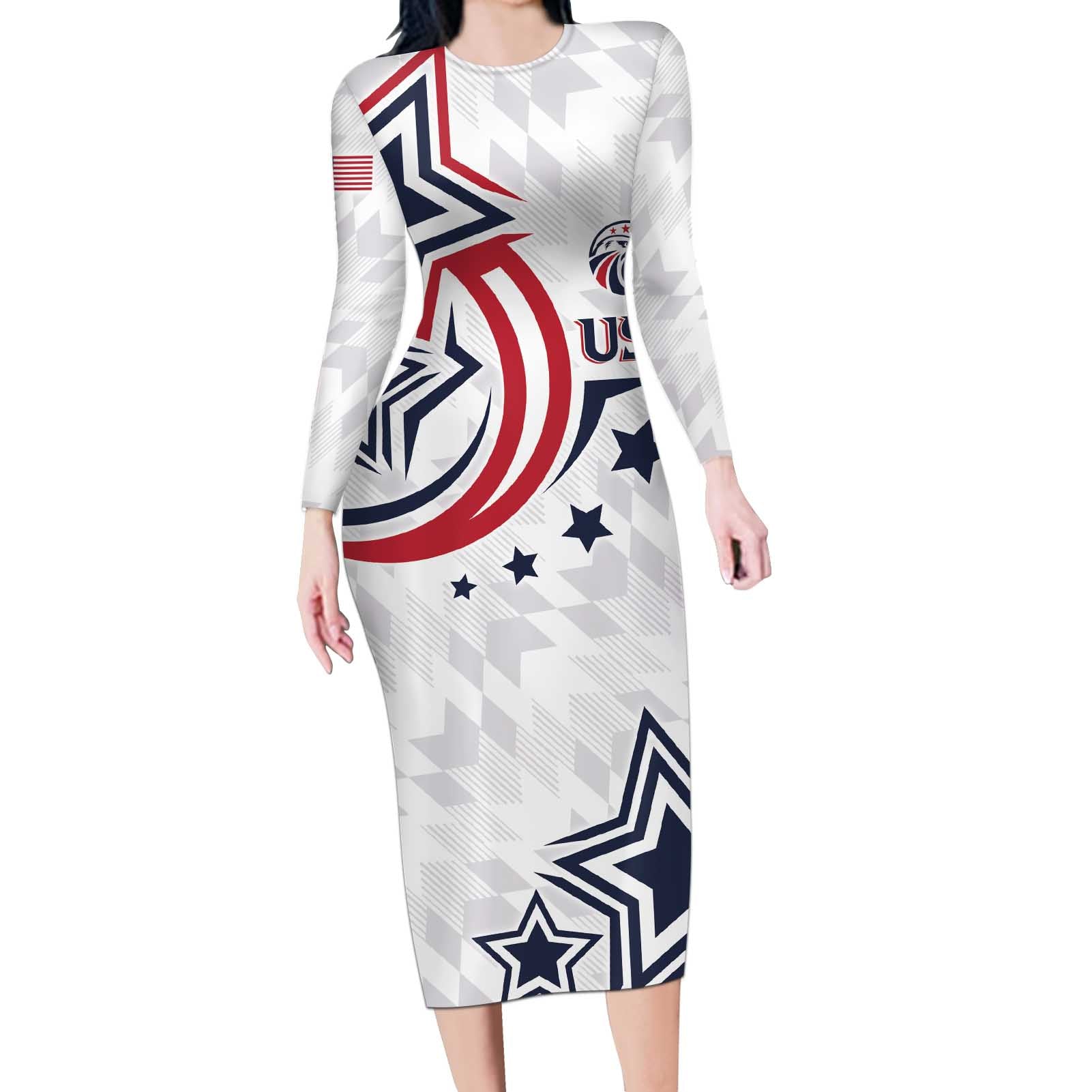 USA Rugby 2024 Custom Long Sleeve Bodycon Dress GO Eagles Assemble - Wonder Print Shop