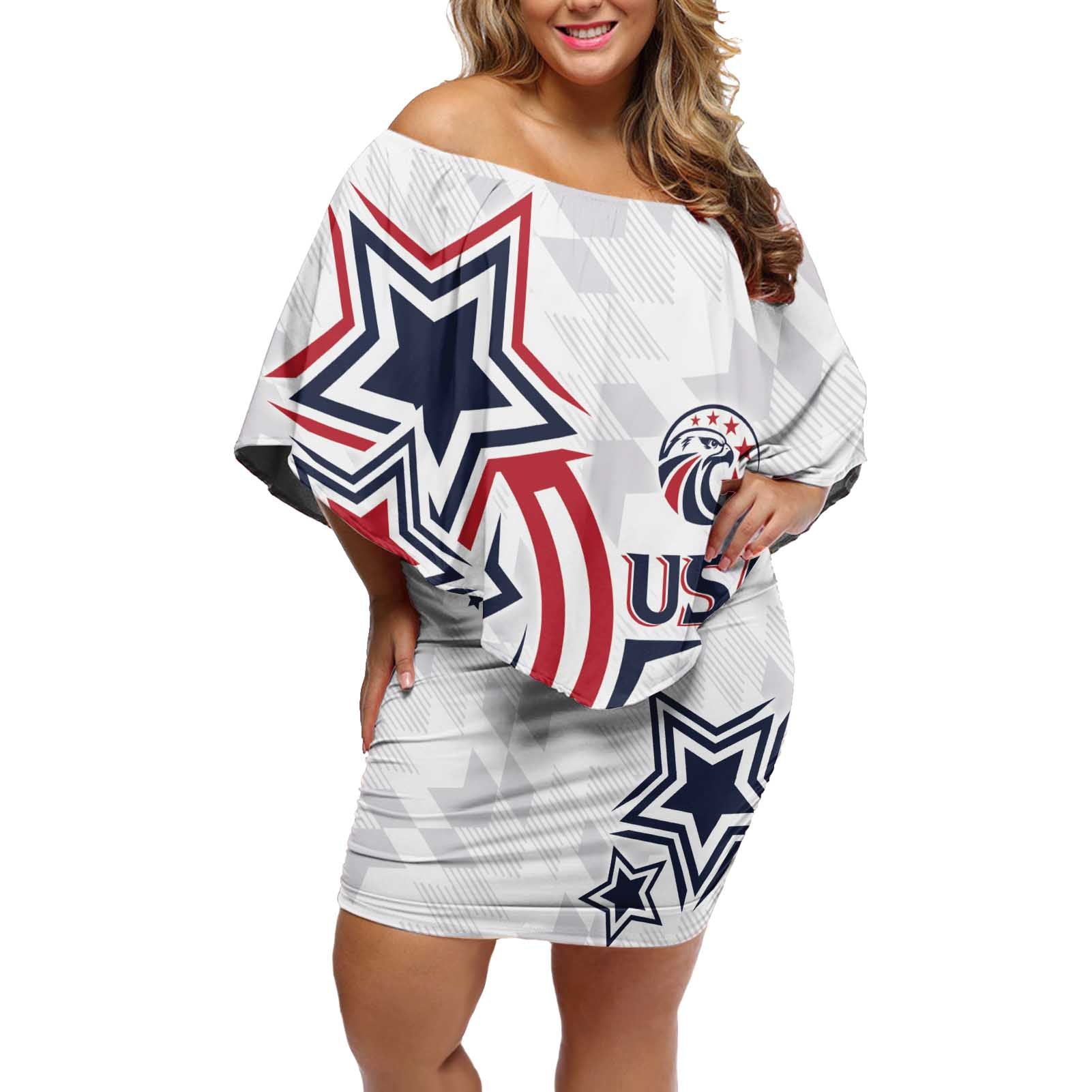 USA Rugby 2024 Custom Off Shoulder Short Dress GO Eagles Assemble - Wonder Print Shop