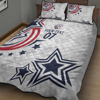 White quilt bed set with large star and patriotic graphics, two pillow shams